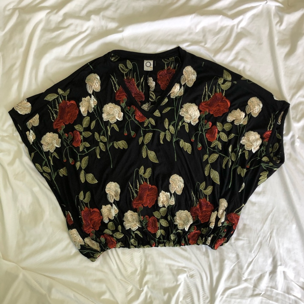 Floral Embroidered Black Blouse